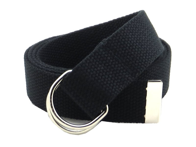 BC Belts Thin Web Belt Double D-Ring Buckle 1.25" Wide with Metal Tip Solid Color (M-Black) - Image 1