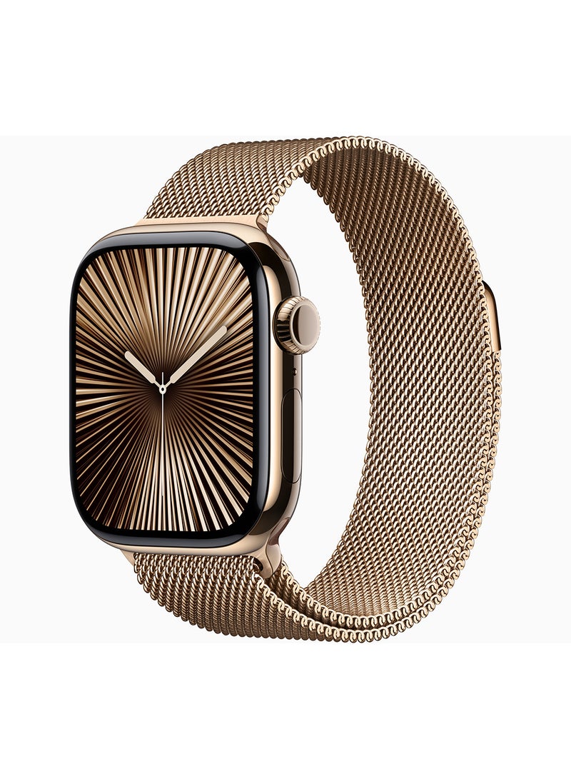 Apple Watch Series 10 GPS + Cellular 42mm Gold Titanium Case With Gold Milanese Loop - Image 1