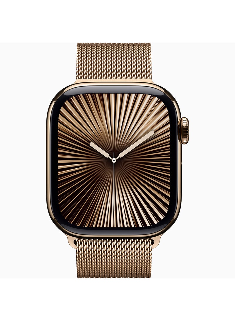 Apple Watch Series 10 GPS + Cellular 42mm Gold Titanium Case With Gold Milanese Loop - Image 2