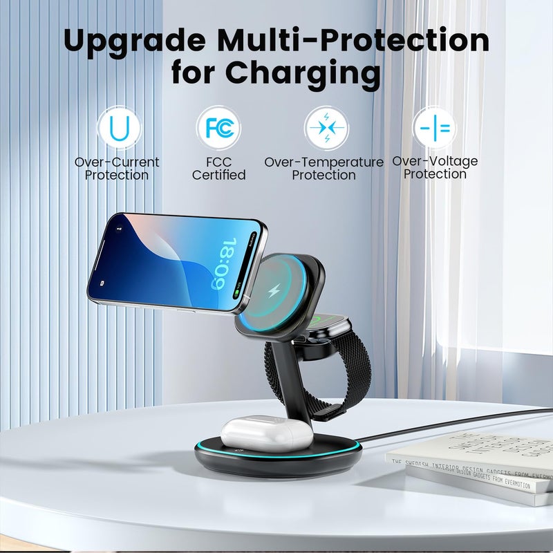 ENERGYCELL 3-in-1 Charging Station, 2X Faster 15W Wireless Charging Station for iPhone 16/15/14/13/12, for Apple Watch, AirPods, Magnetic Wireless Charger with Sleep Friendly Light - Image 5