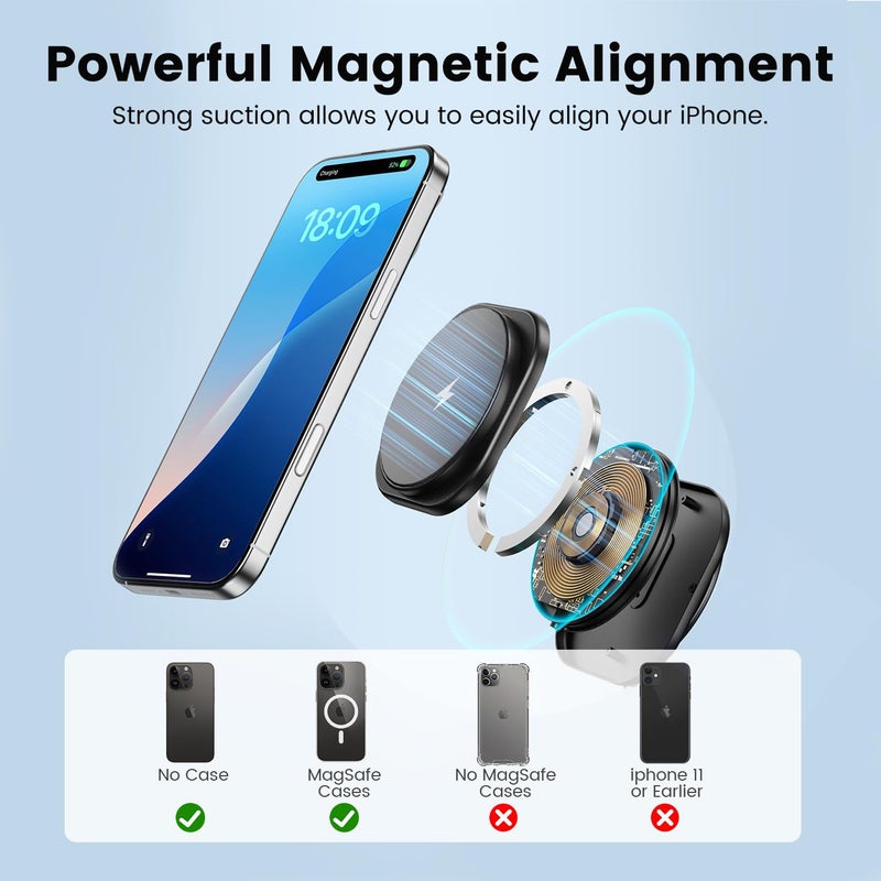 ENERGYCELL 3-in-1 Charging Station, 2X Faster 15W Wireless Charging Station for iPhone 16/15/14/13/12, for Apple Watch, AirPods, Magnetic Wireless Charger with Sleep Friendly Light - Image 4
