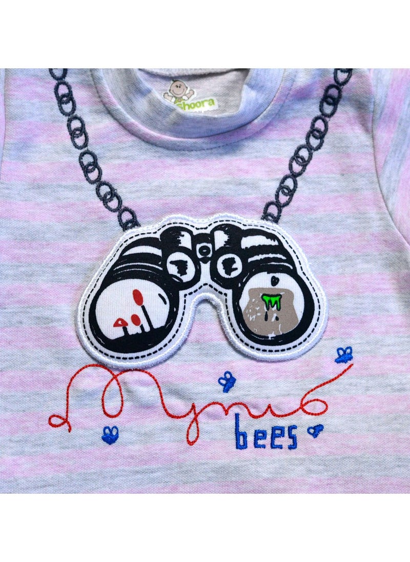 BabyShoora - Discovery Baby set with Print T-Shirt And Shorts Pink - Image 1
