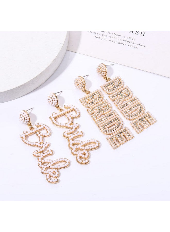 PHALIN Bride Earrings For Women Beaded Wedding Dangle Earrings Bridal Statement Drop Earrings Wedding Accessories Jewelry Party Gifts (Color3) - Image 2