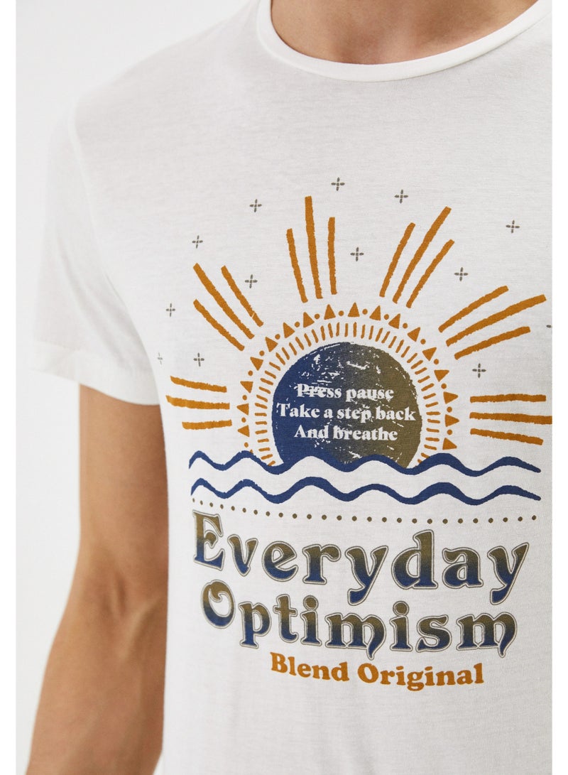 Blend Men’s Printed Graphic T-Shirt – Everyday Optimism Slogan White Crew Neck Cotton Tee - Image 3