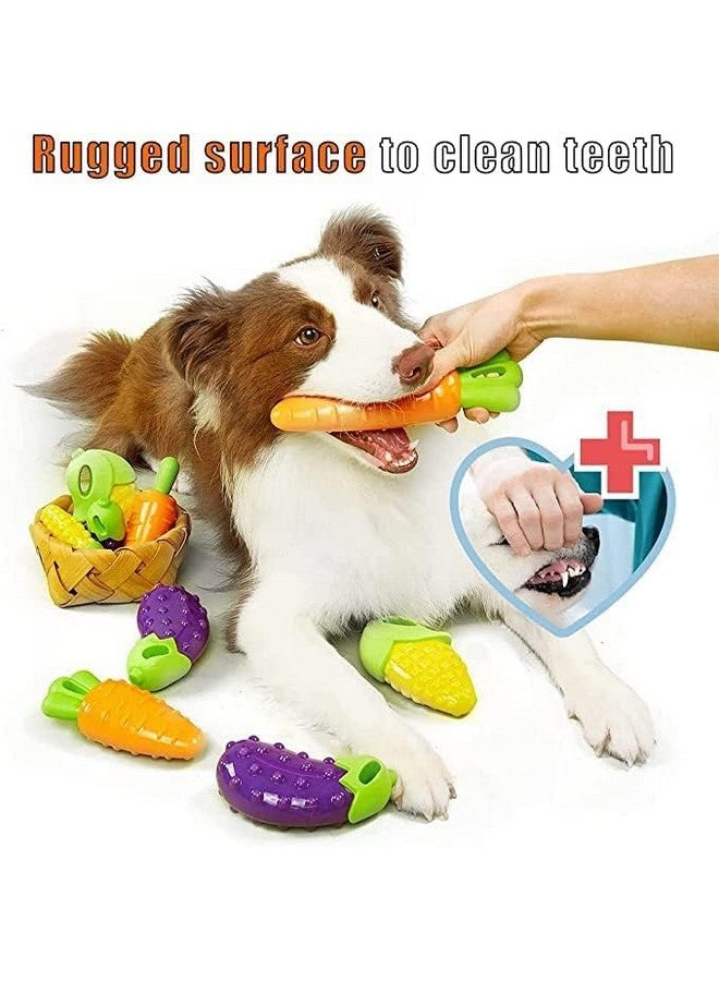 ألعاب تنظيف الأسنان ومضغها بنكهة الخضروات والجزر والباذنجان والليمون المطاطية المتينة مع أصوات صرير للكلاب والجراء - متعددة الألوان - Image 5