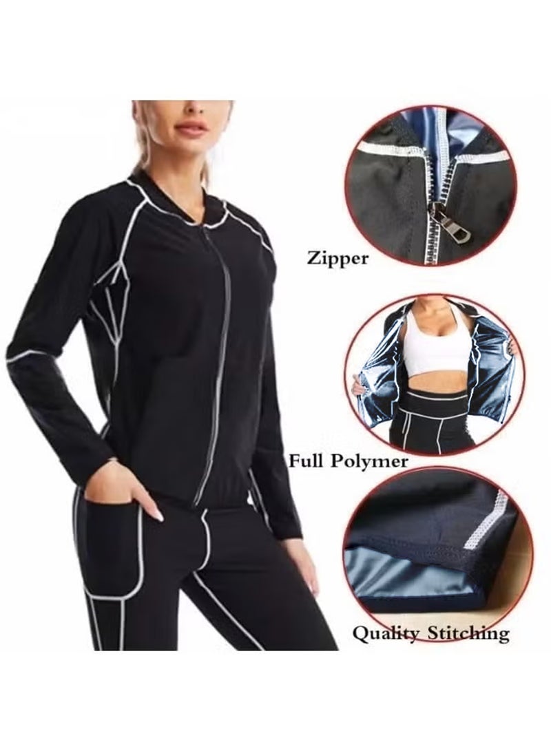 Jourvent Slimming Sauna Suit Suits for Women Sweat, Workout JacketLock Sweating Profusely Pants, Weight Loss Sweat Suit Slim Fitness zipper Clothes - Image 3