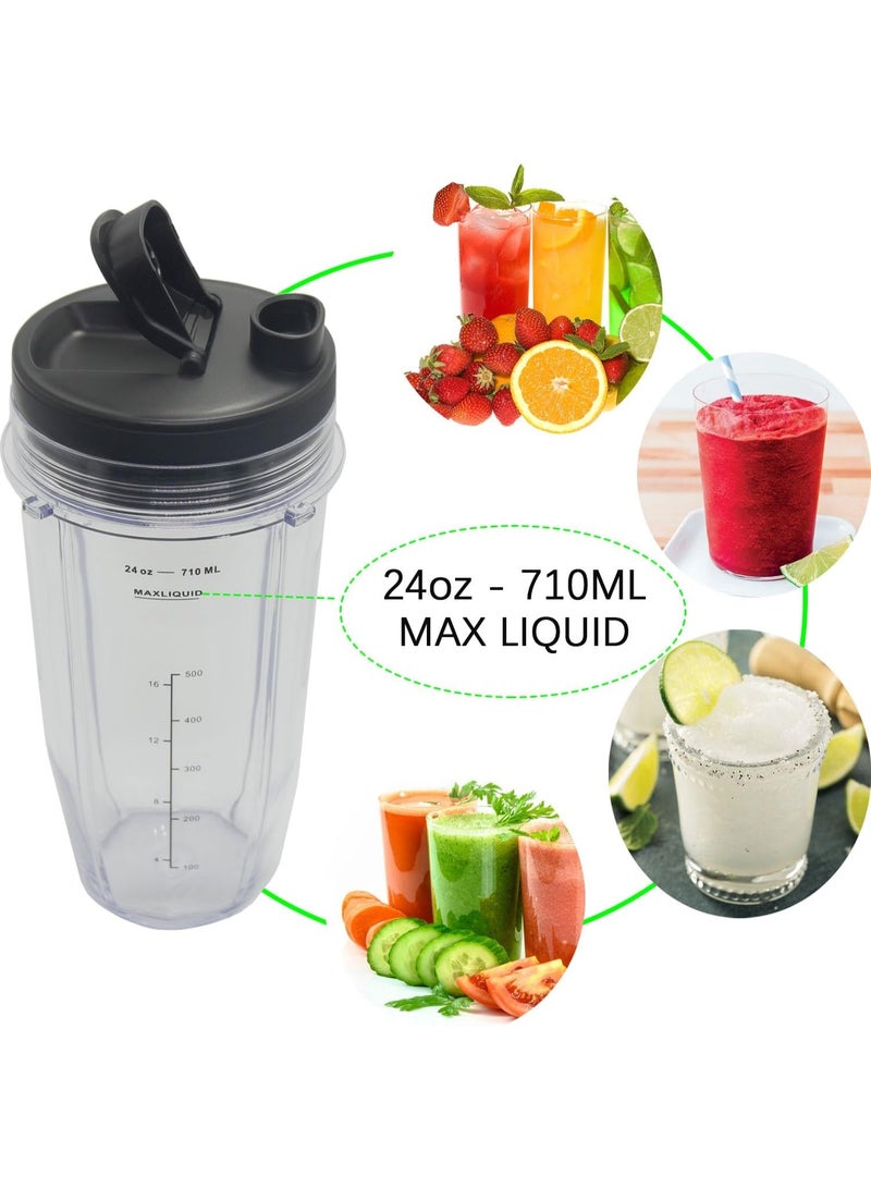 Blender Cups Replacement for Ninja, 24oz Blender Cups with To-Go Lids Compatible with Ninja BL450 BL456 BL480 BL482 BL642 BL682 BN401 BN751 BN801 SS401 SS101 SS151 BL2012 BL2013 - Image 4