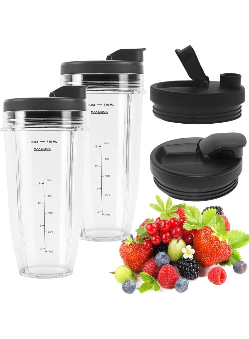 Blender Cups Replacement for Ninja, 24oz Blender Cups with To-Go Lids Compatible with Ninja BL450 BL456 BL480 BL482 BL642 BL682 BN401 BN751 BN801 SS401 SS101 SS151 BL2012 BL2013 - Image 1