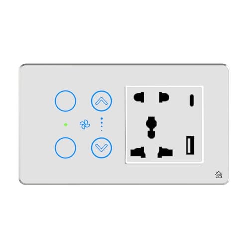 Home Mate HomeMate Smart Touch Switch Panel (White) with Silver Bezel | Edge Series | 2 Switch, 1 Fan & 1 Socket with Quick Charge USB's | Compatible with 4 Gang Box| Works with Alexa, Google Assistant & Siri - Image 1