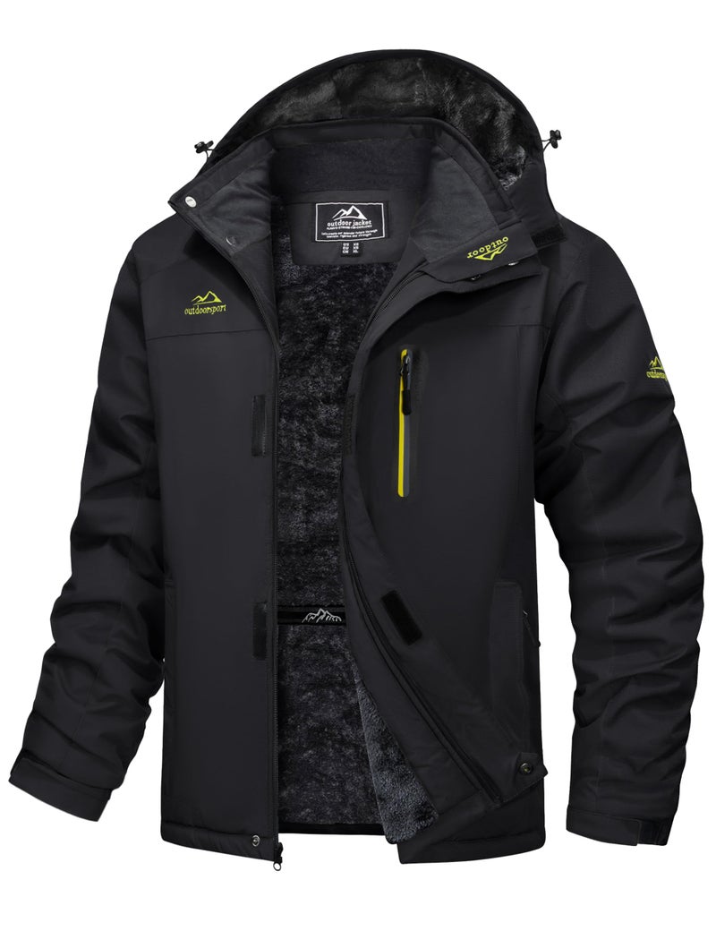 MAGCOMSEN Ski Jacket Men Winter Warm Snow Coats Waterproof Fleece Lining Hooded Hiking Snowboarding Skiing Parka Raincoat Black, XL