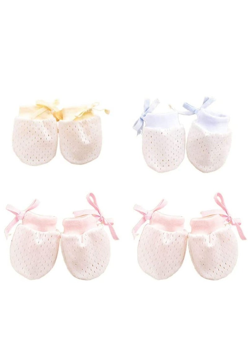 Baby Stretch Gloves 4 Pairs Anti Scratch Face Adjustable Gloves Ice Silk Gloves Mesh Breathable Drawstring Newborn Toddler Gloves for Newborns From 0 to 12 Months - Image 1