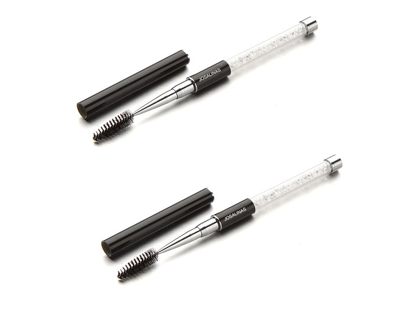 JOSALINAS 2PCS Mascara Brushes Eyebrow Eyelash Brushes Mascara Wands Spooly Applicators Eye Brushes Portable Cosmetic Brushes with Cap Spoolies Brushes for Eyelash Extensions and Eyebrows Black