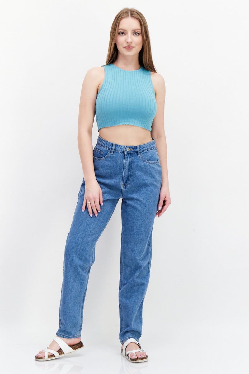 Missguided Women Mom Fit Washed Non Stretchable Denim Jeans, Blue - Image 2
