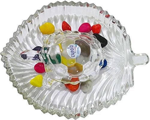 ORAMSA Home Crystal Leaf Plate with Tortoise 8x6 inch Feng Shui Vastu Best Gift for Career and Luck ONE Set
