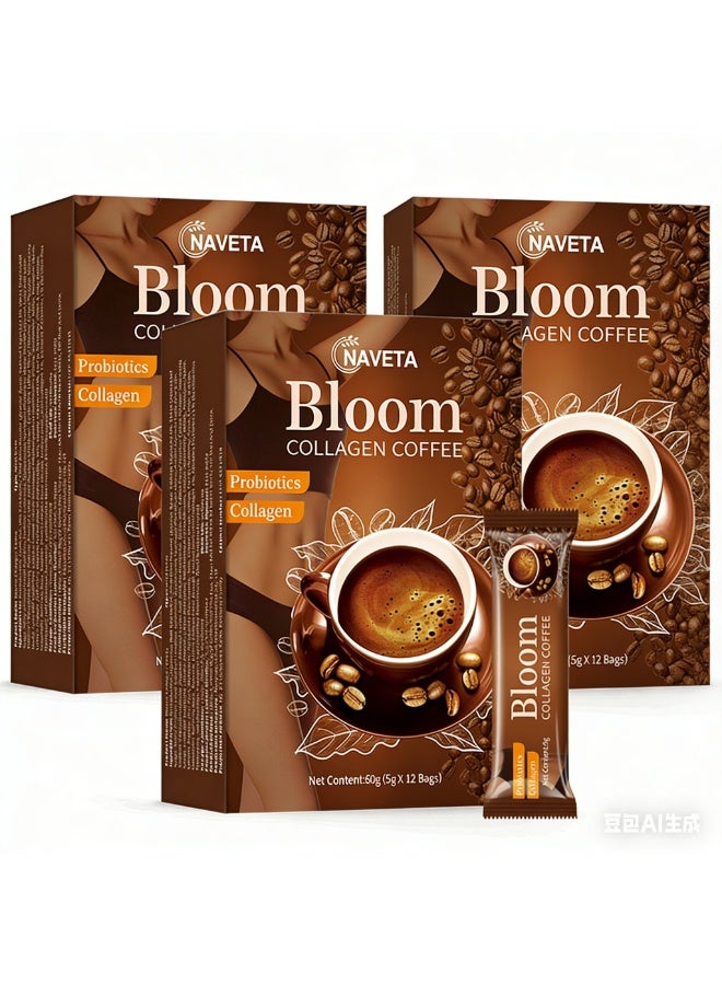NAVETA 3-PACK Bloom Collagen Coffee 100% Organic and Containing Glutathione and Probiotics, a Slimming Coffee. - Image 1