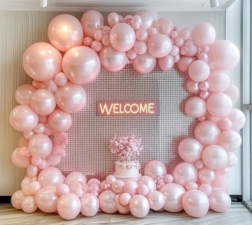 HIBAOpati Pearl Pink Balloons Double Stuffed Pastel Light Pink Balloon Arch Kit Thick Latex Different Sizes 18125in Balloon Garland for Birthday Wedding Baby Shower Bridal Mothers Day Party Decor - Image 1