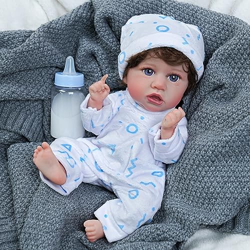 BABESIDE مجموعة ملابس دمى الأطفال 8 قطع مع سرير للأطفال لدمى بحجم 8-10-12 بوصة، ملابس وإكسسوارات دمى بيتي بيبي للأطفال حديثي الولادة، أزرق - Image 2