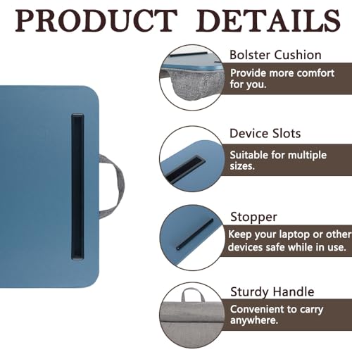 YUELAKE Portable Laptop Desk Fits Up to 16“ Laptops, with Tablet Slot, Built-in Cushion, Great for Home & Office,Lap Desk for Laptop,Lap Desk with Cushion (Blue, Medium) - Image 5