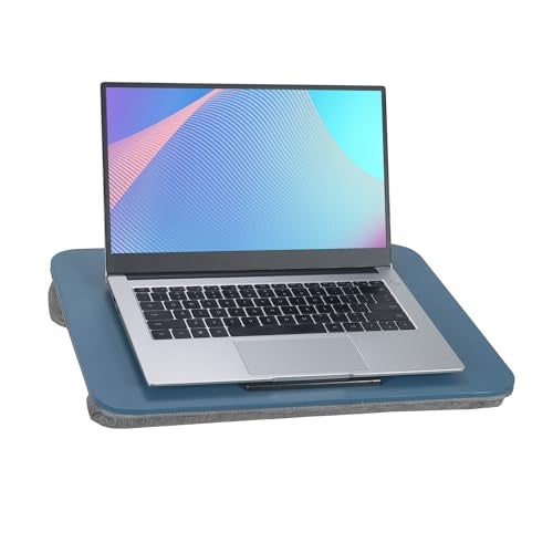 YUELAKE Portable Laptop Desk Fits Up to 16“ Laptops, with Tablet Slot, Built-in Cushion, Great for Home & Office,Lap Desk for Laptop,Lap Desk with Cushion (Blue, Medium) - Image 1