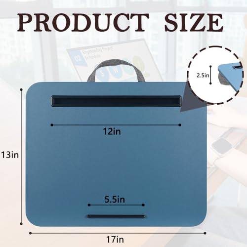 YUELAKE Portable Laptop Desk Fits Up to 16“ Laptops, with Tablet Slot, Built-in Cushion, Great for Home & Office,Lap Desk for Laptop,Lap Desk with Cushion (Blue, Medium) - Image 2
