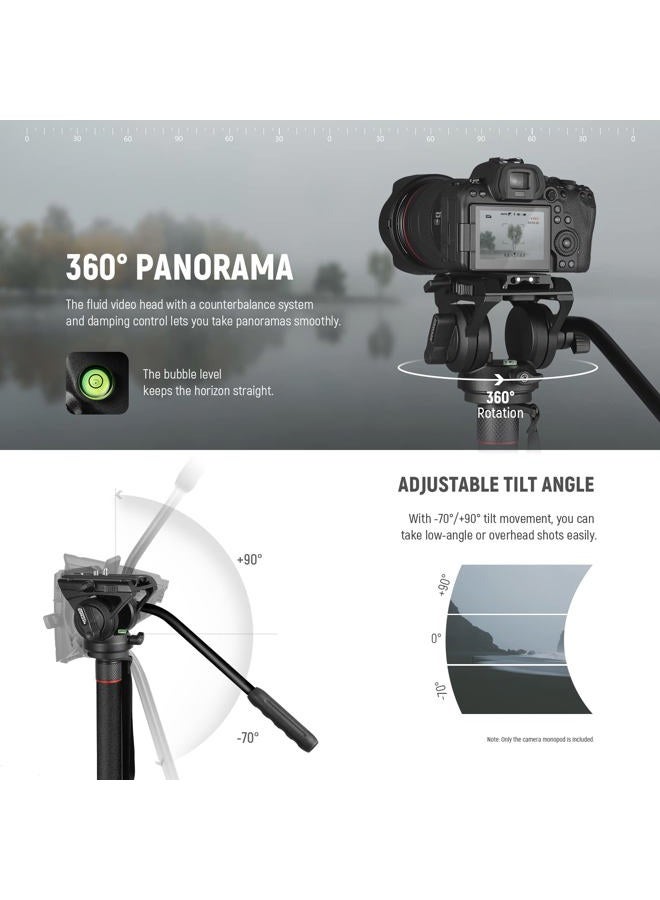 Neewer Professional Camera Monopod with Feet, 70.5"/179cm Telescopic Portable Aluminum Travel Monopod with Pan Tilt Fluid Head and Removable Tripod Base for DSLR Camera Camcorder, Max Load 13.2lb/6Kg - Image 3