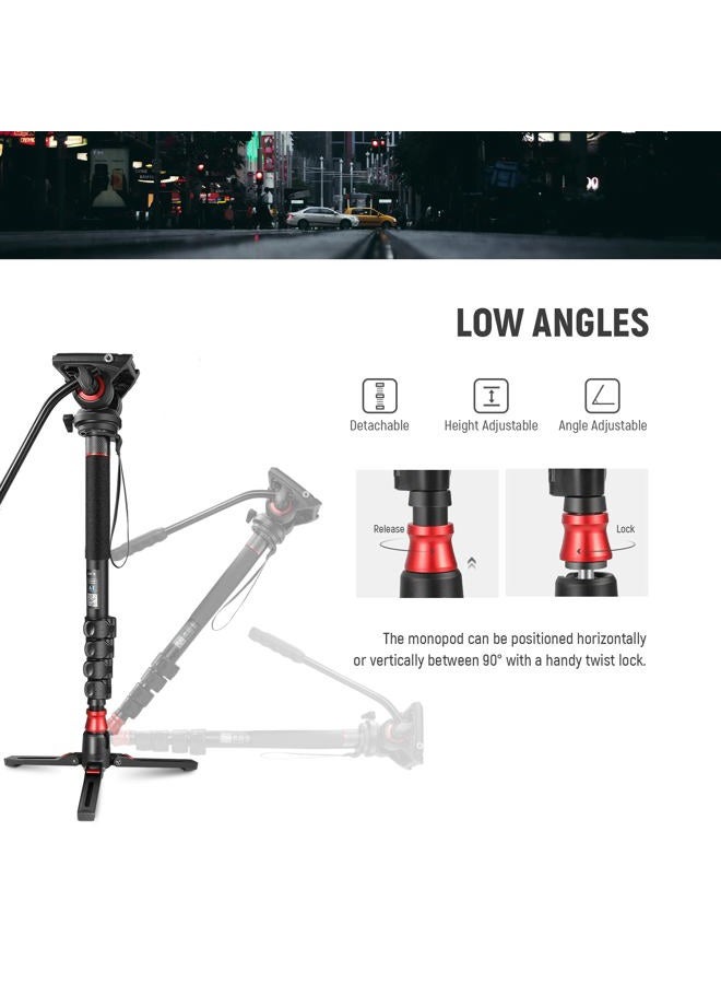 Neewer Professional Camera Monopod with Feet, 70.5"/179cm Telescopic Portable Aluminum Travel Monopod with Pan Tilt Fluid Head and Removable Tripod Base for DSLR Camera Camcorder, Max Load 13.2lb/6Kg - Image 2