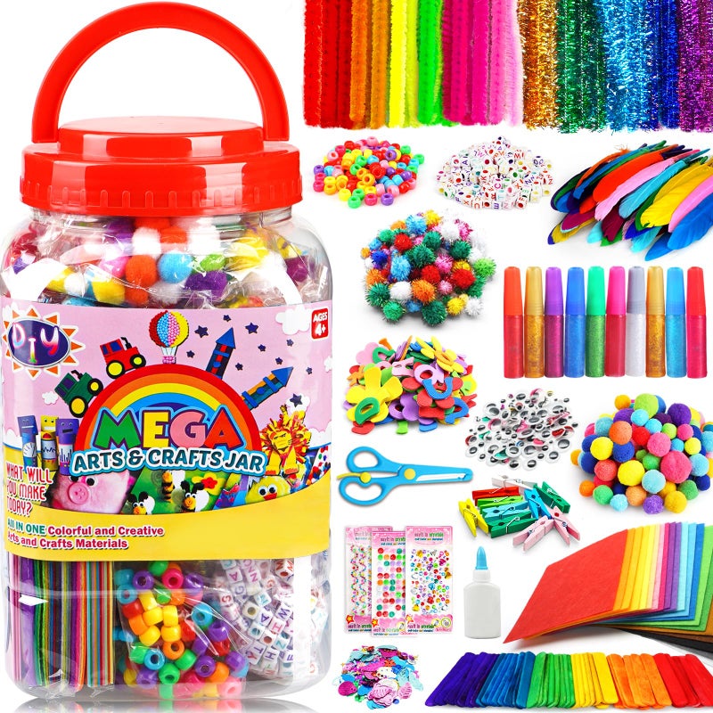 FUNZBO Arts and Crafts Supplies for Kids Kids Craft Kit with Pipe Cleaners Popsicle Sticks Pompoms Stickers All in One Homeschool Supplies Toys Crafts for Girls Boys Age 4