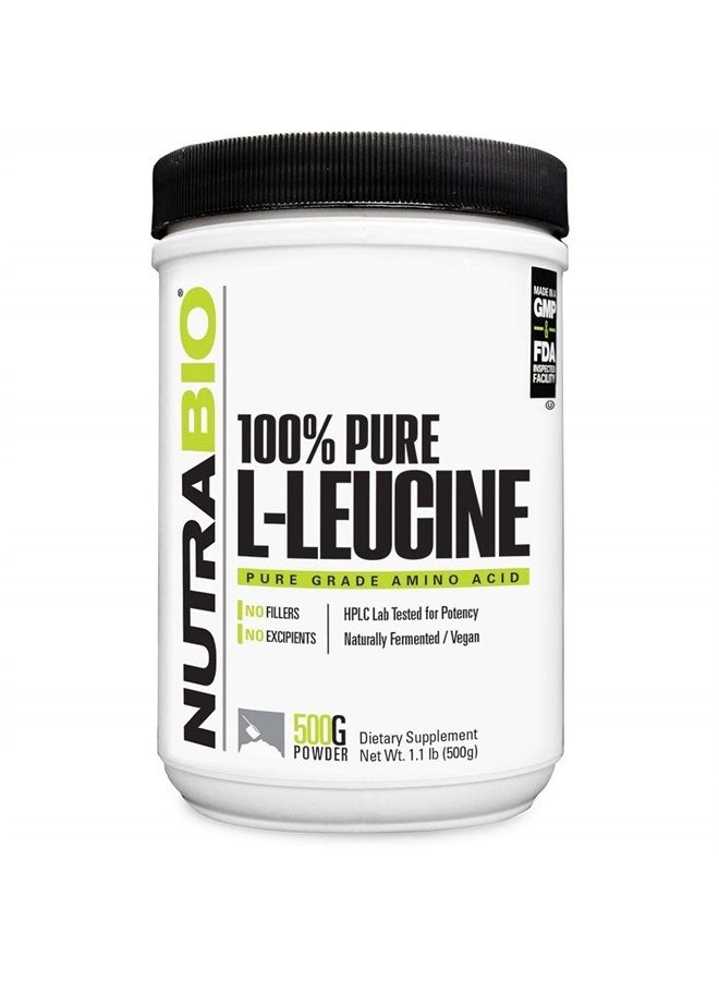 NutraBio 100% Pure L-Leucine - Muscle Recovery and Support - Naturally Fermented Free Form Amino Acid - Vegan, Non-GMO, Gluten Free - (500 Grams) - Image 1