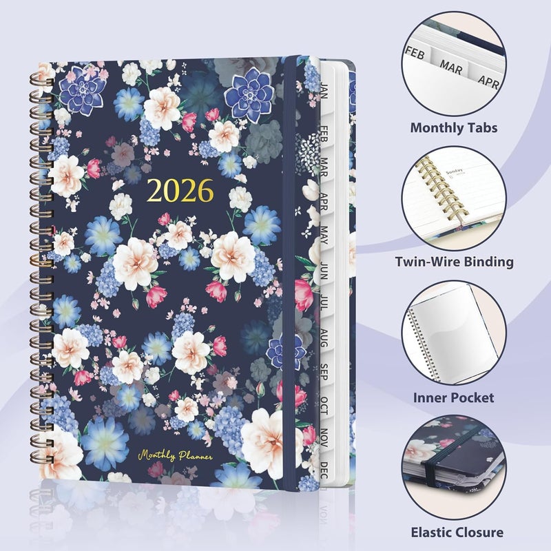VALOME 2026 Planner, Weekly and Monthly Calendar Planner, Academic Daily Agenda (Jan 2026 - Dec 2026), Hardcover Planning Notebook for Office Accessories and School Supplies, Blue Flower - Image 4