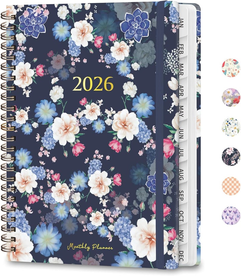 VALOME 2026 Planner, Weekly and Monthly Calendar Planner, Academic Daily Agenda (Jan 2026 - Dec 2026), Hardcover Planning Notebook for Office Accessories and School Supplies, Blue Flower - Image 1