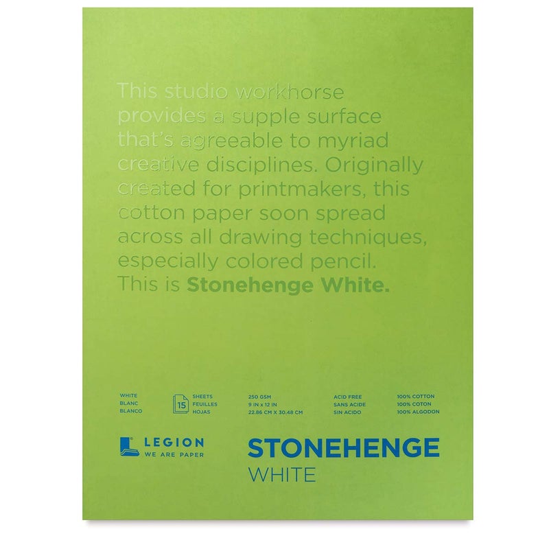 Stonehenge Legion Stonehenge Pad, 9 X 12 inches, White, 15 Sheets - Image 1