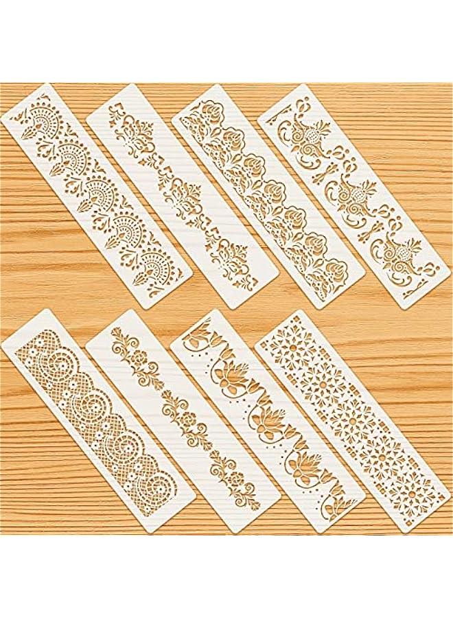 Arabest 8 Pcs Flower Stencils Cake Border for ercream Book Edge Painting Kit Template Cake Decorating Reusable DIY Art and Craft Floral Baking Tool for Sourdough Design Wood Canvas Paper Fabric  - Image 1