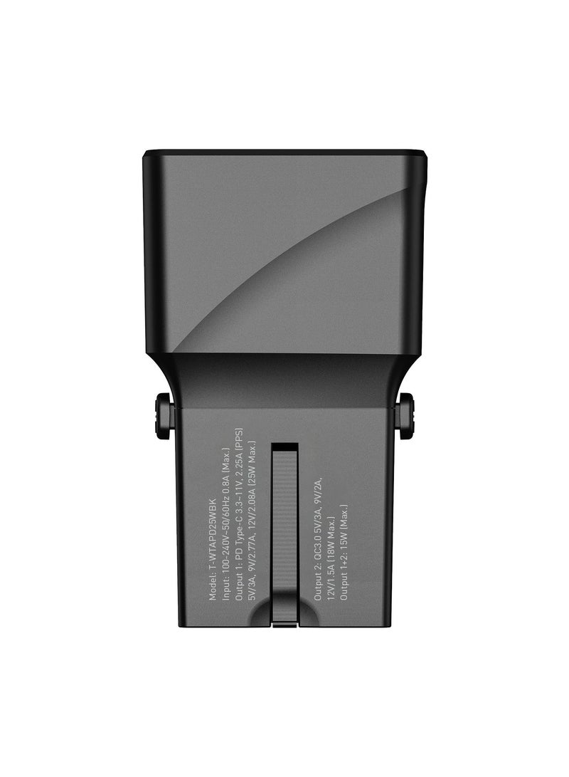 Totulife Pocket Travel Adapter 25W PD & QC 3.0 Fast Charger – Dual Port USB Type-C & USB-A – Compact & Universal Compatibility - Image 4