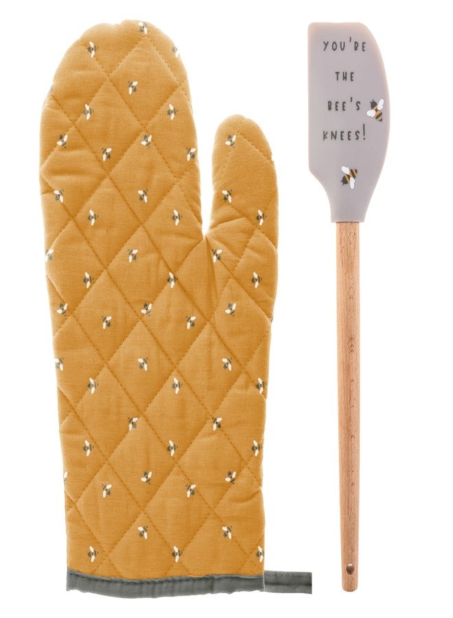 Karma, Reese Oven Mitt with Spatula, Oven Mitt and Spatula Set, Soft Insulated Quilting Oven Mitt and Silicone Spatula, Bee - Image 1