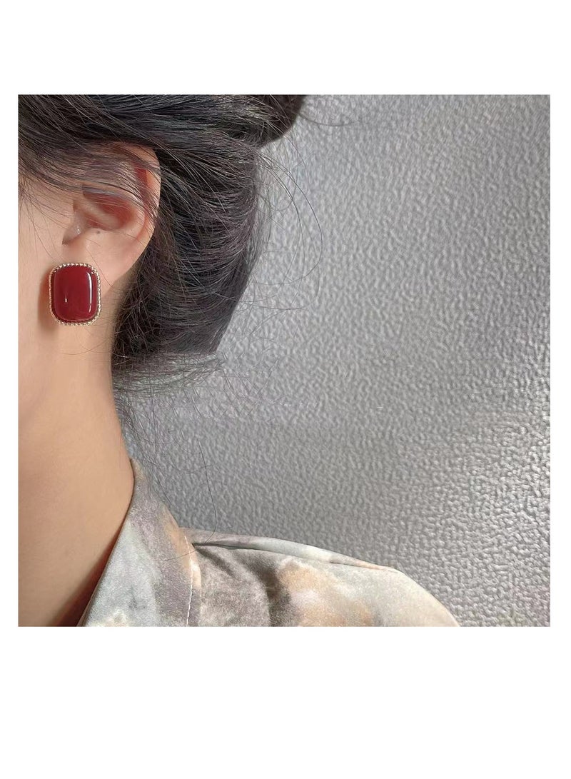 Square Retro-Red Earrings  - Image 3
