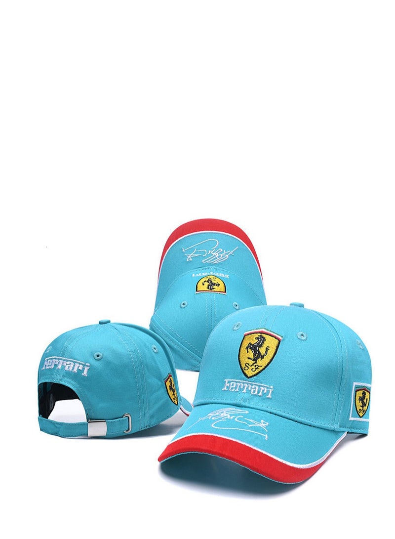 Ferrari قبعة سباق فيراري: زرقاء بتوقيع وشعار الحصان الراقص