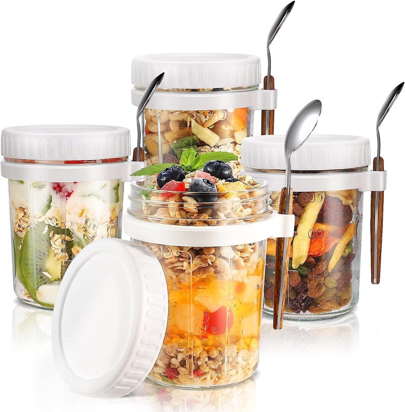 WHISKET 300 ml | Oats Container with Lid and Spoon,Airtight Glass Mason Oatmeal Jars,Milk, Vegetable and fruit Salad Storage Container (White 2) - Image 5