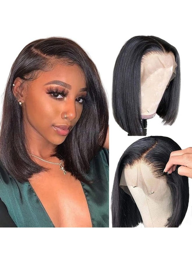 Qangelabeauty Bob Wig Human Hair 13X4 Lace Front Wigs Human Hair Pre Plucked With Baby Hair 180% Density Short Bob Wigs For Women Straight Bob Frontal Wigs Human Hair Natural Black (12Inchshort Wigs)  - Image 2