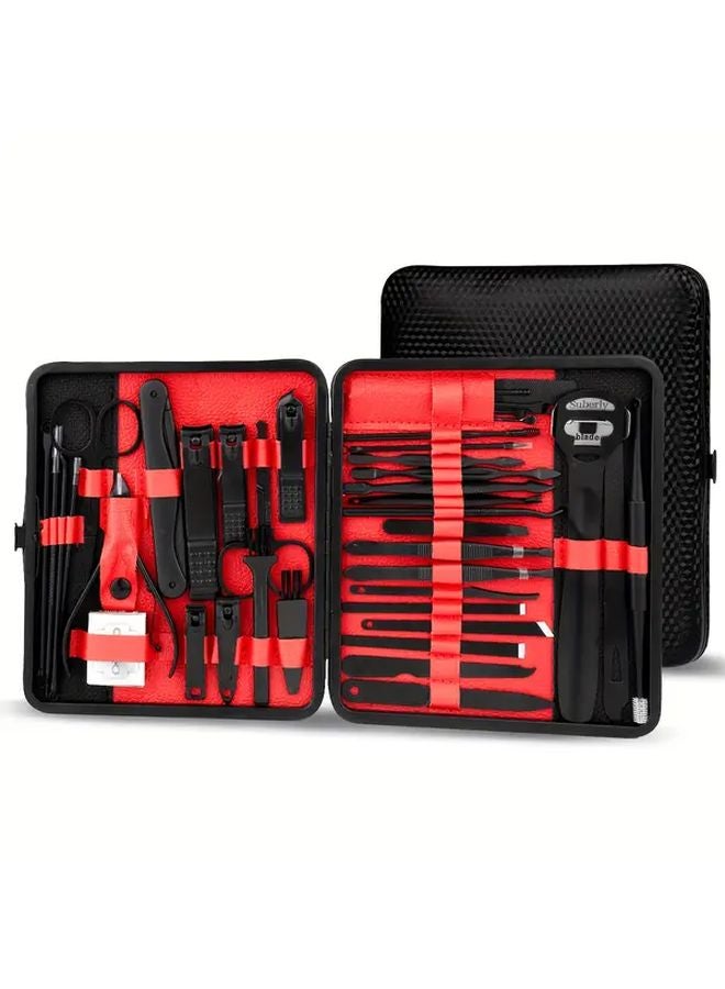 42 Pcs Red Professional Stainless Steel Foot Hand Facial Care Tool Set With Storage Box - Image 1