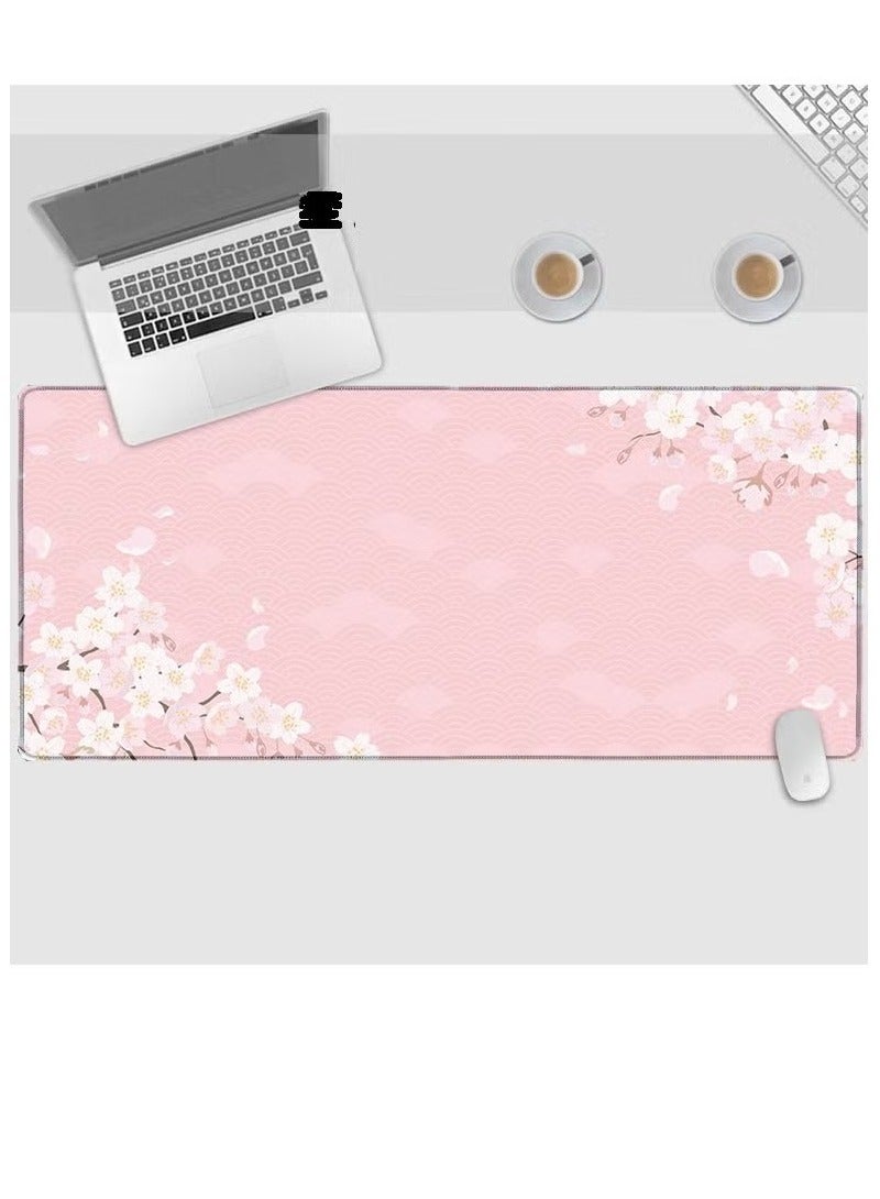 Cherry Blossom Gaming Mouse Pad 900mmX40mm  Thickness 3mm, Pink Full Desk Japanese Sakura Gaming Mouse Pad, Large Non-Slip Rubber Base  Big Keyboard Mat With Stitched Edges For Gaming Office  Desk Pad - Image 1