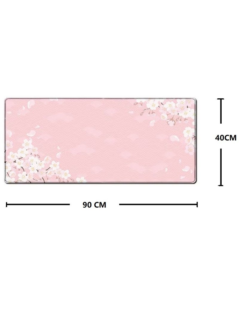 Cherry Blossom Gaming Mouse Pad 900mmX40mm  Thickness 3mm, Pink Full Desk Japanese Sakura Gaming Mouse Pad, Large Non-Slip Rubber Base  Big Keyboard Mat With Stitched Edges For Gaming Office  Desk Pad - Image 2