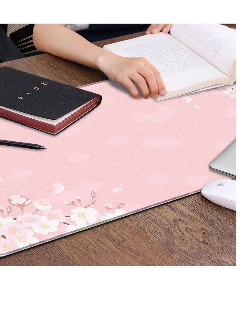 Cherry Blossom Gaming Mouse Pad 900mmX40mm  Thickness 3mm, Pink Full Desk Japanese Sakura Gaming Mouse Pad, Large Non-Slip Rubber Base  Big Keyboard Mat With Stitched Edges For Gaming Office  Desk Pad - Image 4