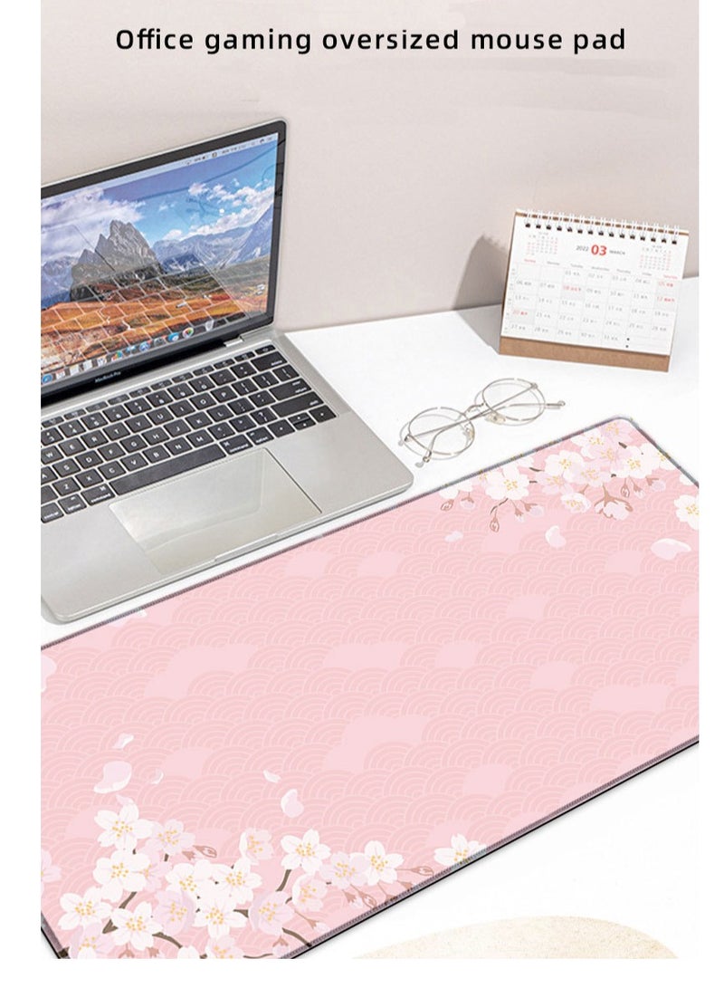 Cherry Blossom Gaming Mouse Pad 900mmX40mm  Thickness 3mm, Pink Full Desk Japanese Sakura Gaming Mouse Pad, Large Non-Slip Rubber Base  Big Keyboard Mat With Stitched Edges For Gaming Office  Desk Pad - Image 5