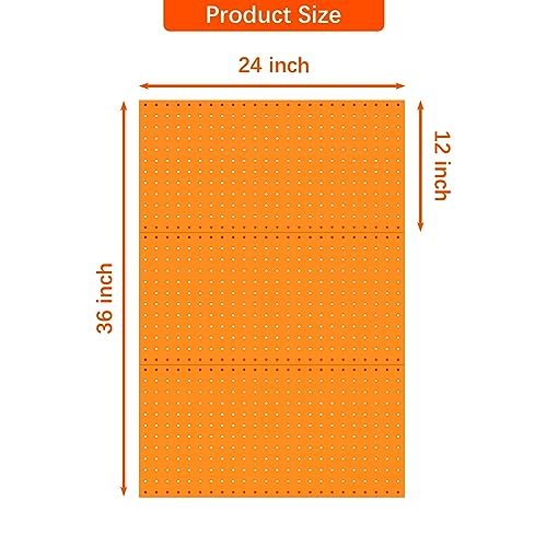 TORACK 3 PCS Metal Pegboard Panels(12x24 inch) for Wall Garage Tools Storage Pegboard for Workbench, Modular Peg Board Tool Organizer Board Kit(Pack of 3, Orange) - Image 3