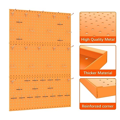 TORACK 3 PCS Metal Pegboard Panels(12x24 inch) for Wall Garage Tools Storage Pegboard for Workbench, Modular Peg Board Tool Organizer Board Kit(Pack of 3, Orange) - Image 5