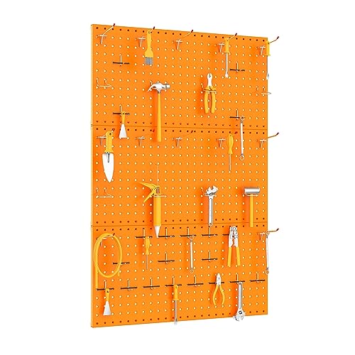 TORACK 3 PCS Metal Pegboard Panels(12x24 inch) for Wall Garage Tools Storage Pegboard for Workbench, Modular Peg Board Tool Organizer Board Kit(Pack of 3, Orange) - Image 2
