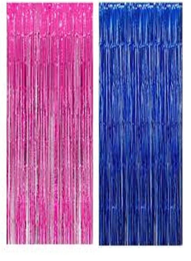SOI Foil Metallic Tinsel Fringe Big Size Curtains for Birthday, Anniversaries, Graduation, Retirement, Baby Shower Decoration (Pack of 2) (Pink Blue) - Image 1