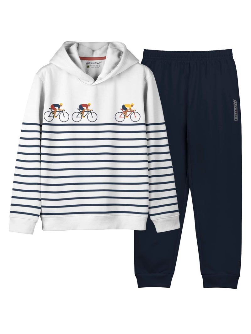 HELLCAT Printed Cotton Blend Hoodie T-Shirt and Jogger Trackpant Clothing Set for Boys_ White 2_5-6 Years - Image 1