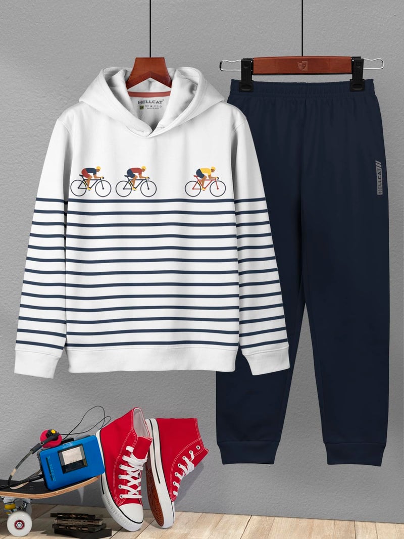 HELLCAT Printed Cotton Blend Hoodie T-Shirt and Jogger Trackpant Clothing Set for Boys_ White 2_5-6 Years - Image 2