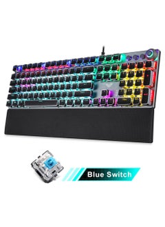 AULA F2088 104 Keys Wired Gaming Mechanical Punk Keyboard Mixed Light Effect Metal Panel with Wrist Pad Black(Blue Switches)  - Image 2